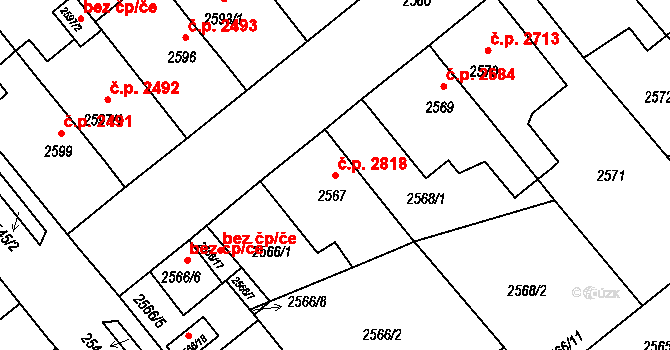 Chomutov 2818 na parcele st. 2567 v KÚ Chomutov II, Katastrální mapa