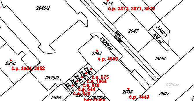 Chomutov 4069 na parcele st. 2944 v KÚ Chomutov I, Katastrální mapa