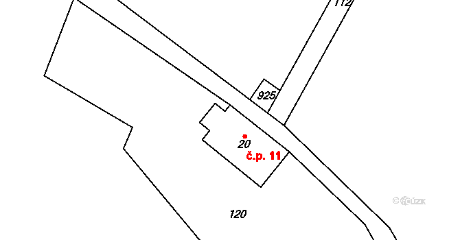 Přední Labská 11, Špindlerův Mlýn na parcele st. 20 v KÚ Přední Labská, Katastrální mapa