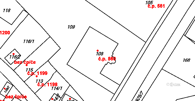 Rumburk 1 560, Rumburk na parcele st. 108 v KÚ Rumburk, Katastrální mapa