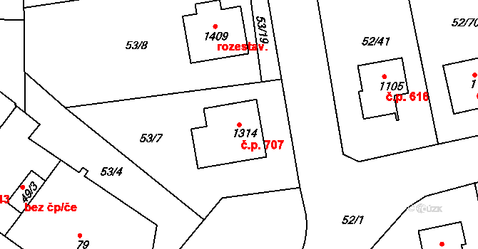 Malšovice 707, Hradec Králové na parcele st. 1314 v KÚ Malšovice u Hradce Králové, Katastrální mapa