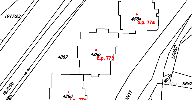 Vsetín 773 na parcele st. 4885 v KÚ Vsetín, Katastrální mapa