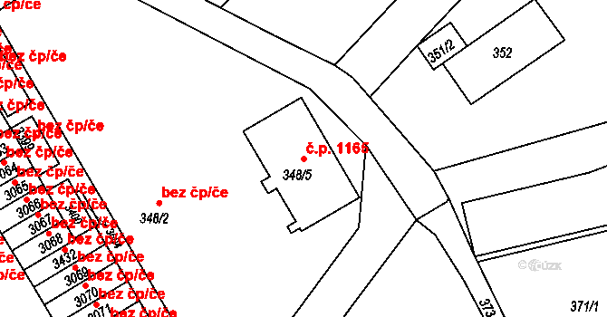 Lyžbice 1165, Třinec na parcele st. 348/5 v KÚ Lyžbice, Katastrální mapa