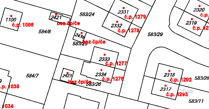 Třebechovice pod Orebem 1277 na parcele st. 2333 v KÚ Třebechovice pod Orebem, Katastrální mapa