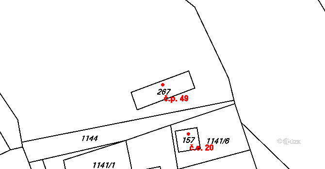 Zdebuzeves 49, Divišov na parcele st. 267 v KÚ Zdebuzeves, Katastrální mapa