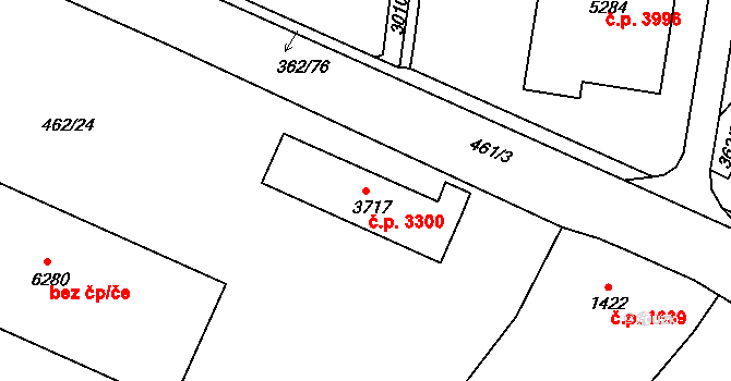 Jablonec nad Nisou 3300 na parcele st. 3717 v KÚ Jablonec nad Nisou, Katastrální mapa
