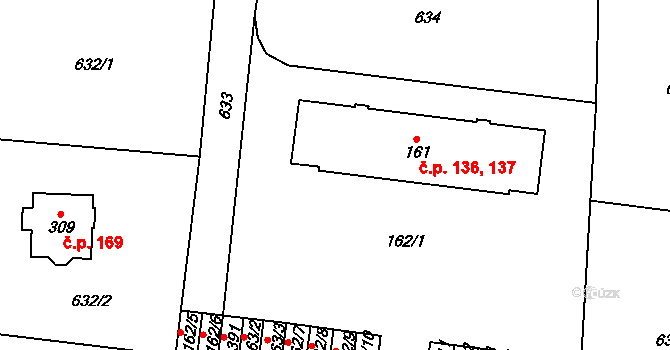 Semčice 136,137 na parcele st. 161 v KÚ Semčice, Katastrální mapa