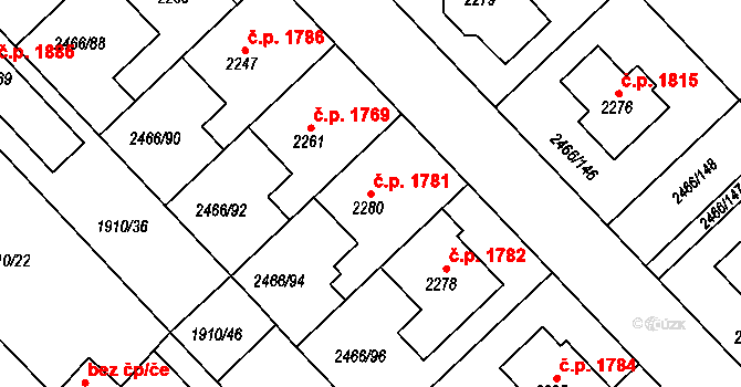 Tišnov 1781 na parcele st. 2280 v KÚ Tišnov, Katastrální mapa