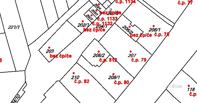 Dobšice 512 na parcele st. 208/2 v KÚ Dobšice u Znojma, Katastrální mapa