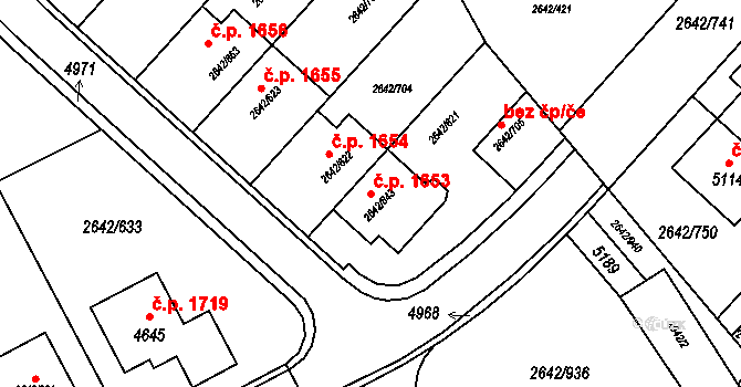 Kuřim 1653 na parcele st. 2642/843 v KÚ Kuřim, Katastrální mapa