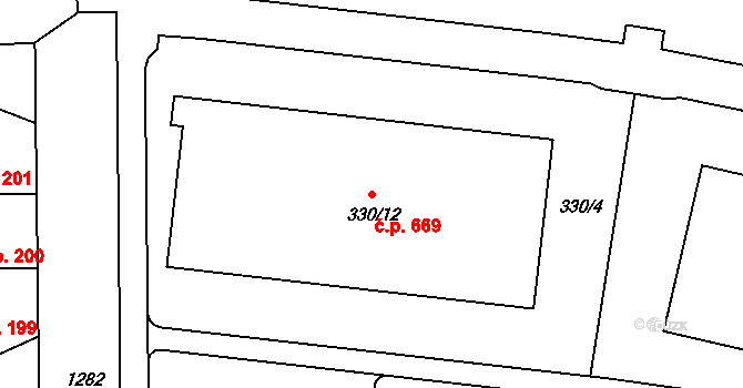 Liboc 669, Praha na parcele st. 330/12 v KÚ Liboc, Katastrální mapa