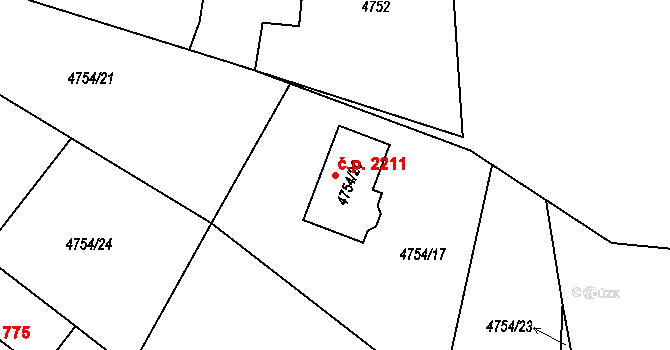 Místek 2211, Frýdek-Místek na parcele st. 4754/20 v KÚ Místek, Katastrální mapa