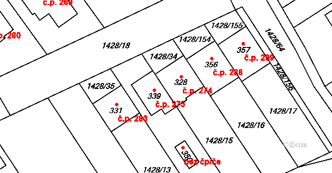 Benešov 274 na parcele st. 328 v KÚ Benešov u Boskovic, Katastrální mapa