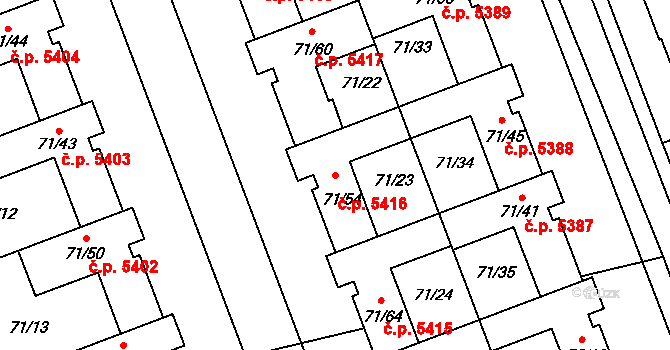 Helenín 5416, Jihlava na parcele st. 71/54 v KÚ Helenín, Katastrální mapa