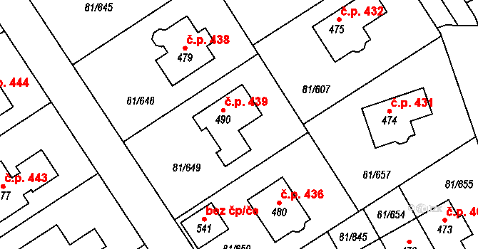 Nupaky 439 na parcele st. 490 v KÚ Nupaky, Katastrální mapa