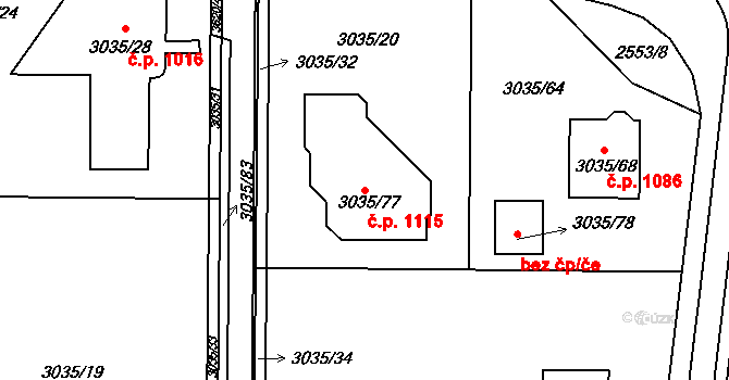 Valtice 1115 na parcele st. 3035/77 v KÚ Valtice, Katastrální mapa