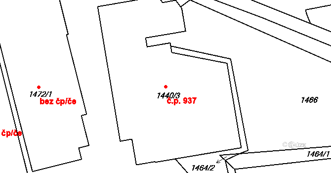 Rousínovec 937, Rousínov na parcele st. 1440/3 v KÚ Rousínov u Vyškova, Katastrální mapa