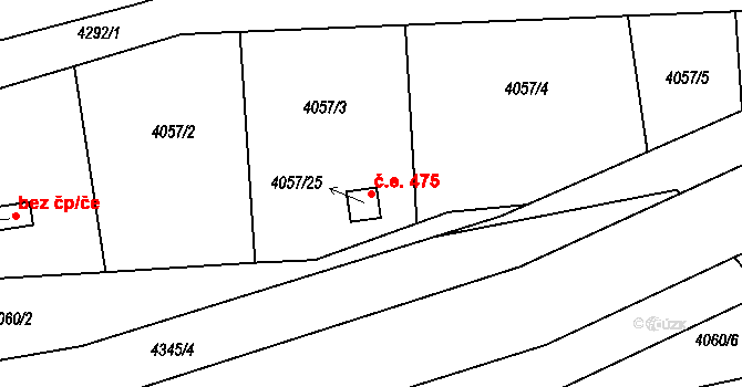 Roudnice nad Labem 475 na parcele st. 4057/25 v KÚ Roudnice nad Labem, Katastrální mapa