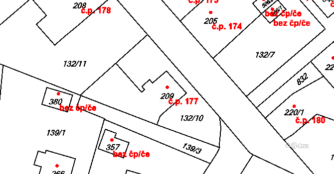 Sedlec 177, Sedlec-Prčice na parcele st. 209 v KÚ Sedlec u Votic, Katastrální mapa