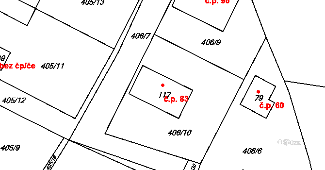 Kondrac 83 na parcele st. 117 v KÚ Kondrac, Katastrální mapa