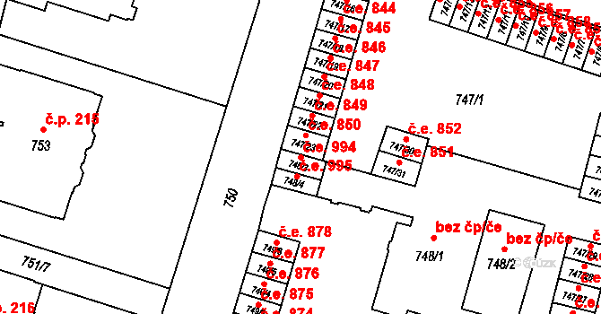 Pudlov 994, Bohumín na parcele st. 748/3 v KÚ Pudlov, Katastrální mapa