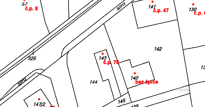 Uhlířov 78 na parcele st. 143 v KÚ Uhlířov, Katastrální mapa