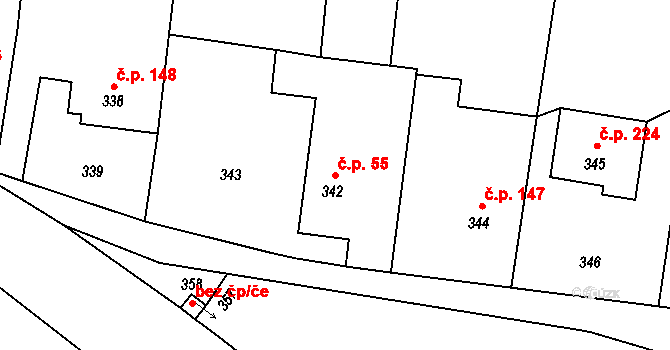 Těškovice 55 na parcele st. 342 v KÚ Těškovice, Katastrální mapa