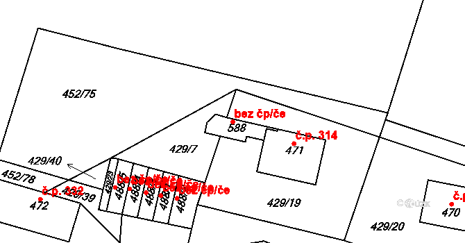Nižbor 46972005 na parcele st. 588 v KÚ Nižbor, Katastrální mapa