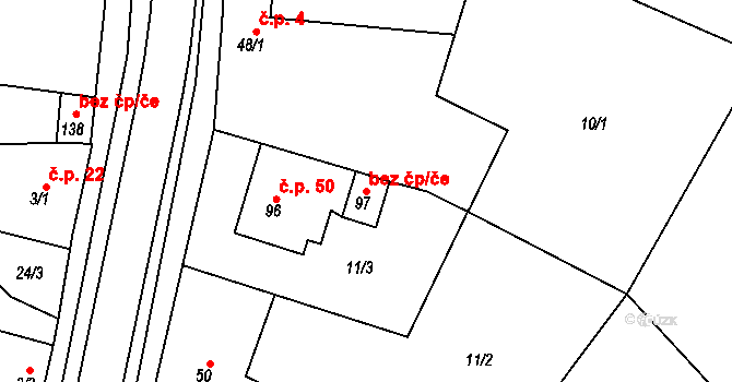 Mladeč 47359005 na parcele st. 97 v KÚ Sobáčov, Katastrální mapa