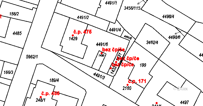 Hrušovany nad Jevišovkou 47475005 na parcele st. 1430 v KÚ Hrušovany nad Jevišovkou, Katastrální mapa