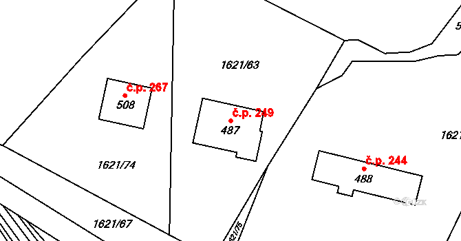 Hradčovice 249 na parcele st. 487 v KÚ Hradčovice, Katastrální mapa