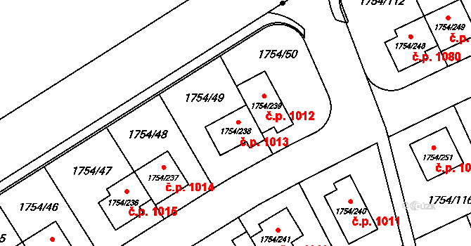 Slivenec 1013, Praha na parcele st. 1754/238 v KÚ Slivenec, Katastrální mapa