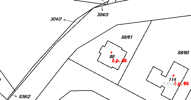 Popice 48, Jihlava na parcele st. 98 v KÚ Popice u Jihlavy, Katastrální mapa