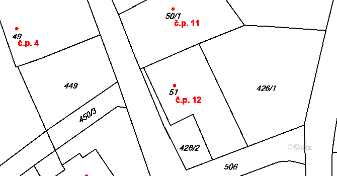 Nákle 12, Klešice na parcele st. 51 v KÚ Klešice, Katastrální mapa
