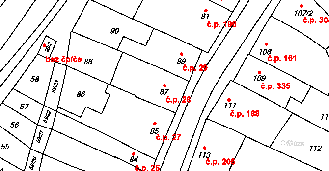 Velešovice 28 na parcele st. 87 v KÚ Velešovice, Katastrální mapa