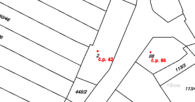 Krč 42, Protivín na parcele st. 2 v KÚ Krč u Protivína, Katastrální mapa