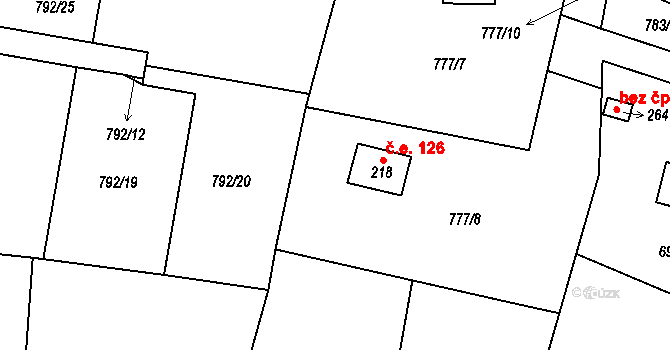 Chrást 126, Kovářov na parcele st. 218 v KÚ Chrást u Zahořan, Katastrální mapa