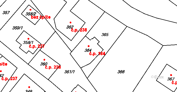 Bukovice 184, Jeseník na parcele st. 364 v KÚ Bukovice u Jeseníka, Katastrální mapa