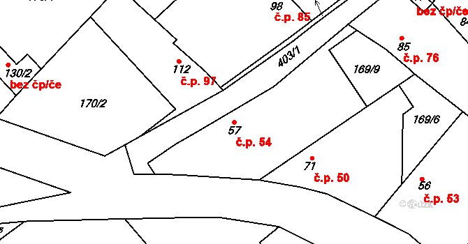 Konětopy 54 na parcele st. 57 v KÚ Konětopy, Katastrální mapa