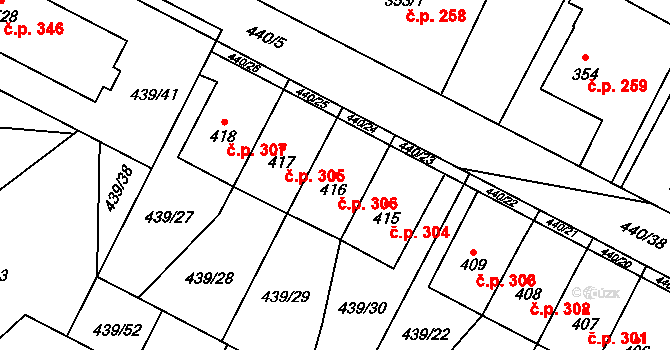 Opatovice nad Labem 306 na parcele st. 416 v KÚ Opatovice nad Labem, Katastrální mapa