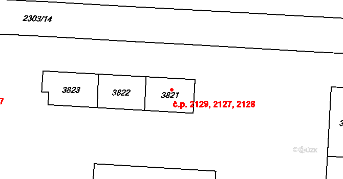 Zelené Předměstí 2127,2128,2129, Pardubice na parcele st. 3823 v KÚ Pardubice, Katastrální mapa
