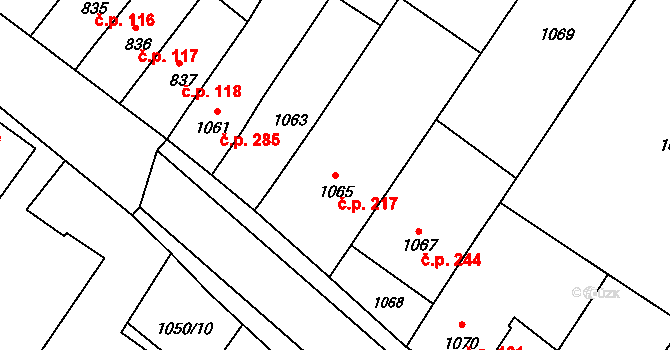 Rájec 217, Rájec-Jestřebí na parcele st. 1065 v KÚ Rájec nad Svitavou, Katastrální mapa