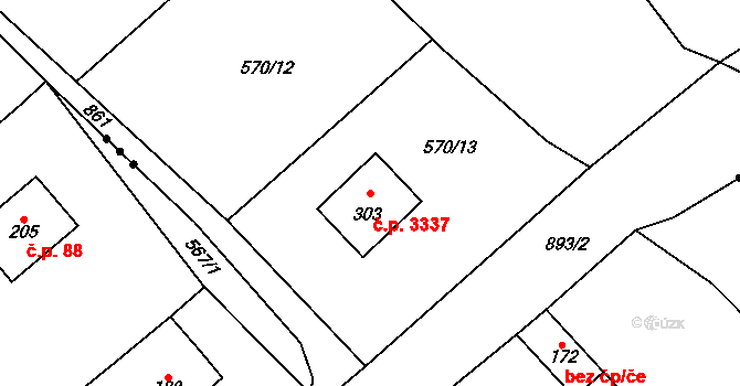 Nová Ves 3337, Teplice na parcele st. 303 v KÚ Nová Ves u Teplic, Katastrální mapa