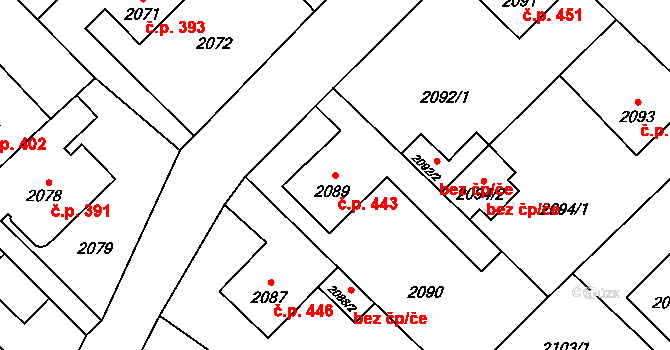 Zábřeh 443 na parcele st. 2089 v KÚ Zábřeh na Moravě, Katastrální mapa