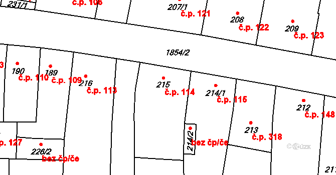 Kolešovice 114 na parcele st. 215 v KÚ Kolešovice, Katastrální mapa
