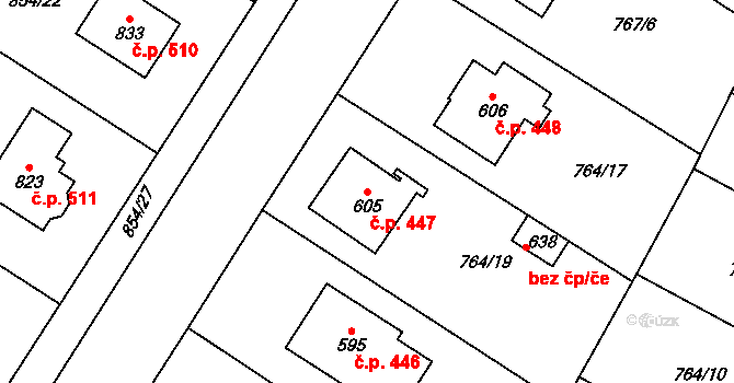 Řevničov 447 na parcele st. 605 v KÚ Řevničov, Katastrální mapa
