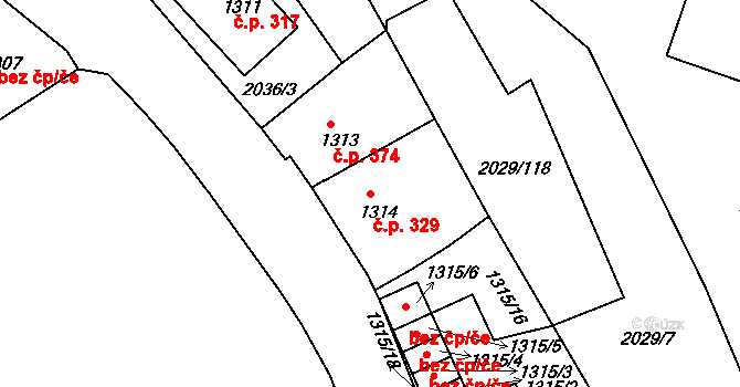 Kaplice 329 na parcele st. 1314 v KÚ Kaplice, Katastrální mapa