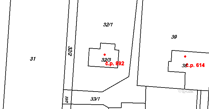 Horní Těrlicko 892, Těrlicko na parcele st. 32/3 v KÚ Horní Těrlicko, Katastrální mapa