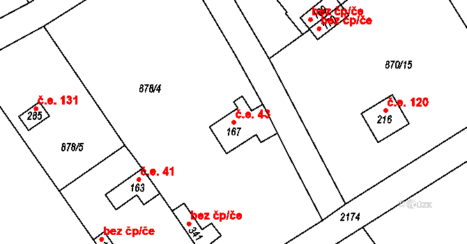 Stadice 43, Řehlovice na parcele st. 167 v KÚ Stadice, Katastrální mapa