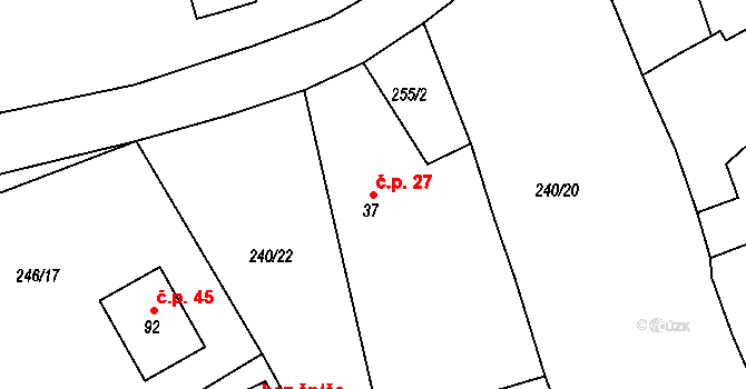 Druhanov 27 na parcele st. 37 v KÚ Druhanov, Katastrální mapa